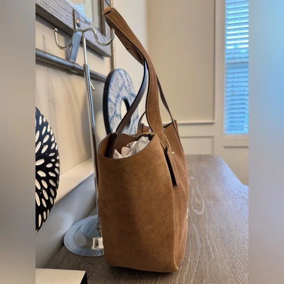 NWT Coach Hadley Turnlock Brown Suede Tote Bag - Picture 5 of 11